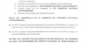 Dan a conocer convocatoria al XXVI congreso seccional extraordinario Sección 42 SNTE